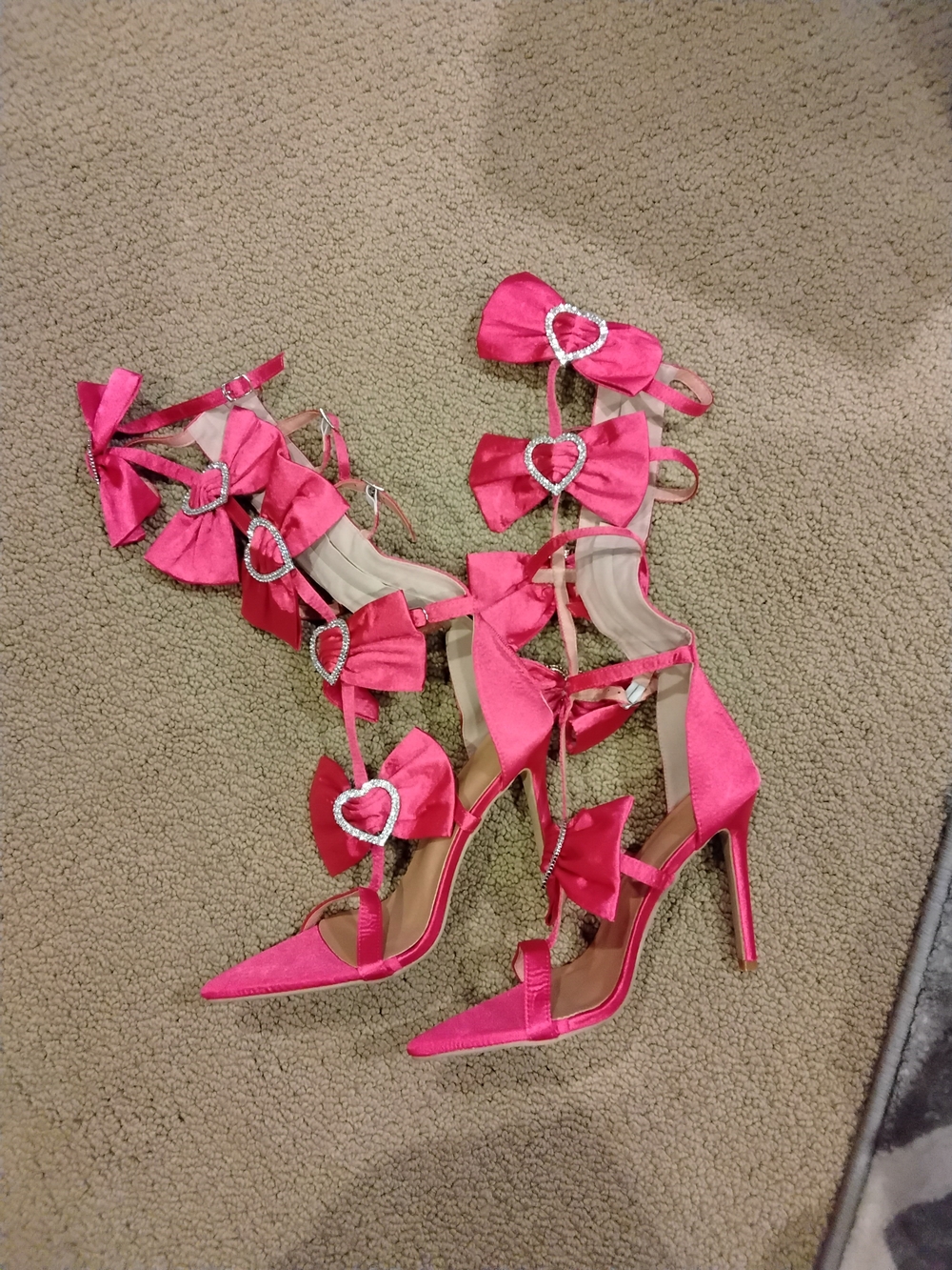 Women’s Hot Pink Bow & Heart Stiletto Sandals Boots
